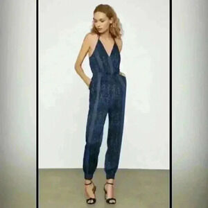 BCBG MAX AZRIA SNAKE-EMBOSSED JUMPSUIT BLUE PYTHON GII9267480 SIZE XXS